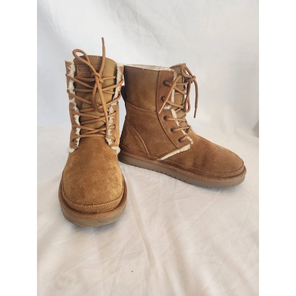 Koolaburra by UGG Tynlee Chestnut Suede Lace Up Winter Boots Women 7 1133077
